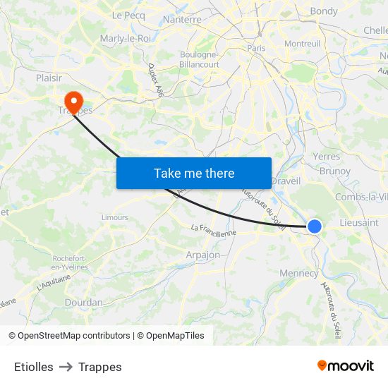 Etiolles to Trappes map