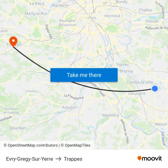 Evry-Gregy-Sur-Yerre to Trappes map