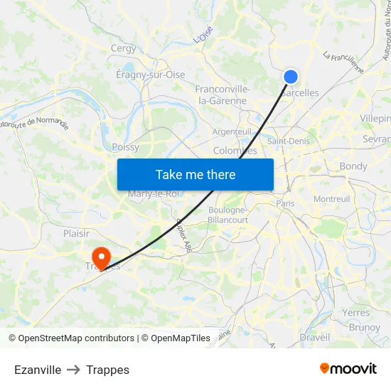Ezanville to Trappes map