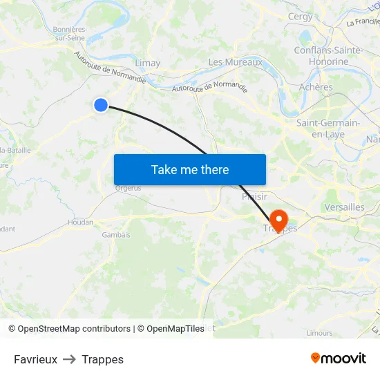 Favrieux to Trappes map