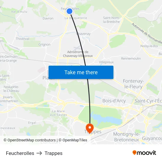 Feucherolles to Trappes map