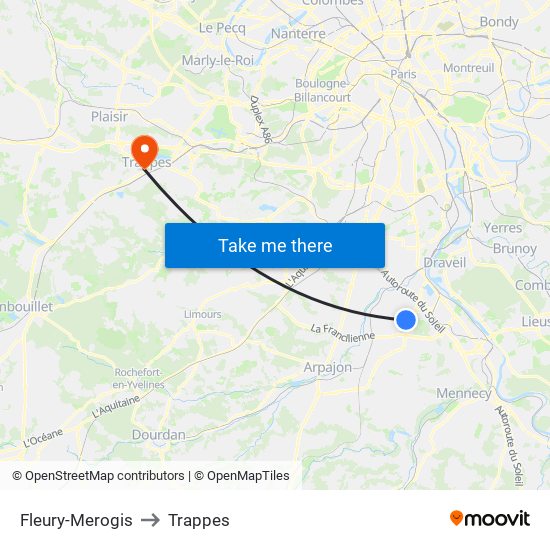 Fleury-Merogis to Trappes map