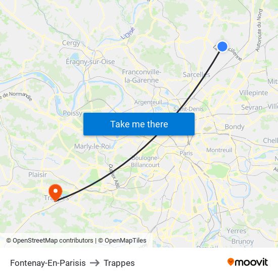 Fontenay-En-Parisis to Trappes map