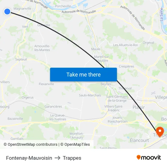 Fontenay-Mauvoisin to Trappes map