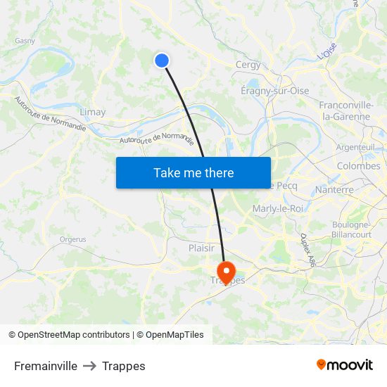 Fremainville to Trappes map