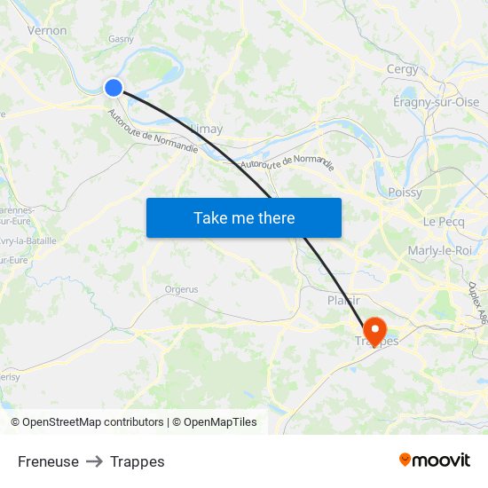 Freneuse to Trappes map