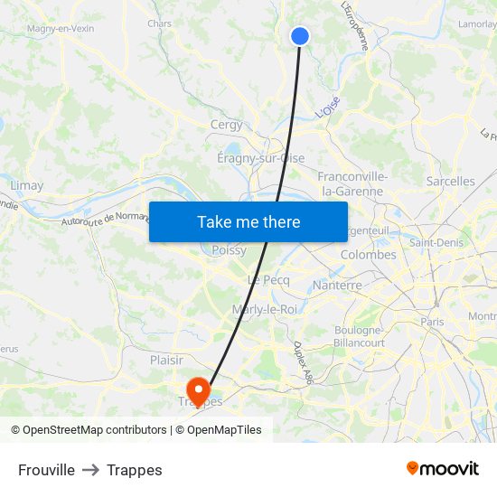 Frouville to Trappes map