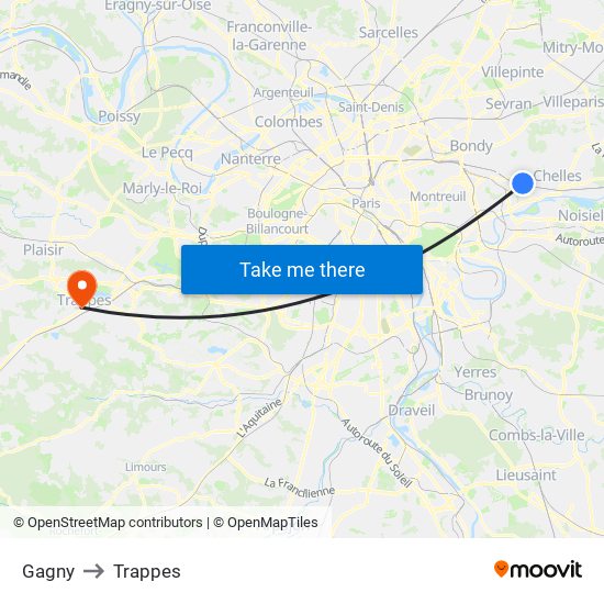 Gagny to Trappes map