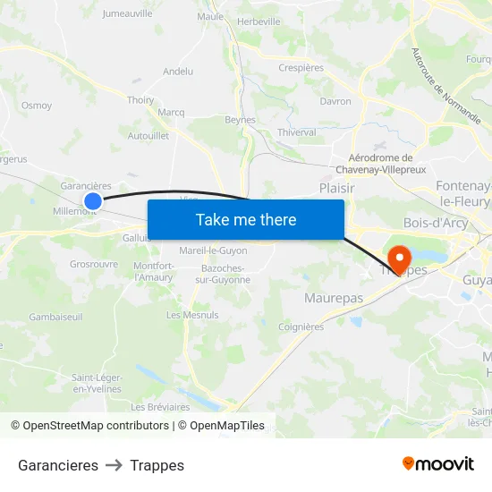 Garancieres to Trappes map