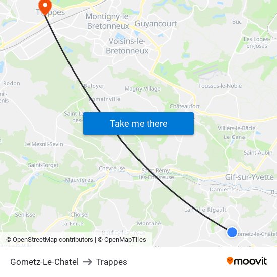 Gometz-Le-Chatel to Trappes map