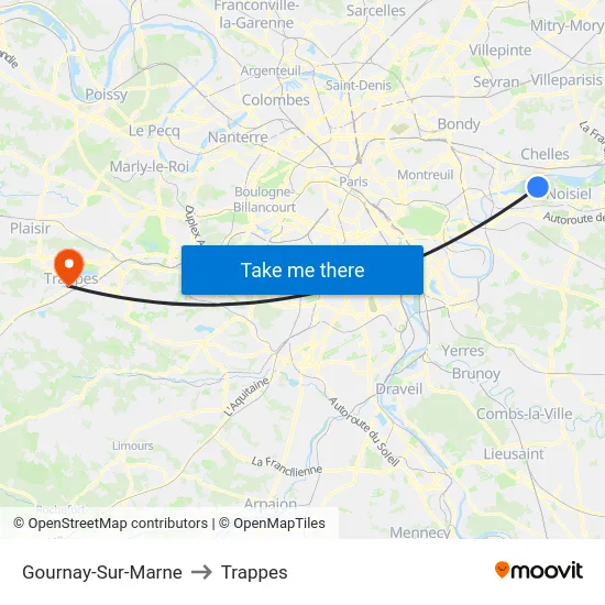 Gournay-Sur-Marne to Trappes map