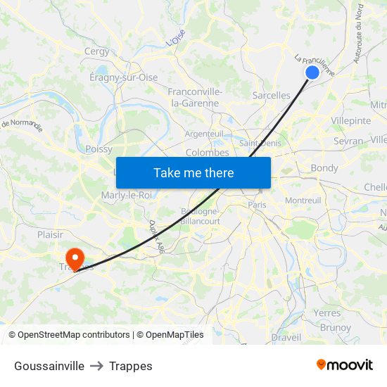 Goussainville to Trappes map