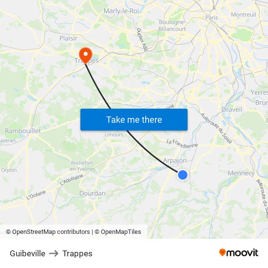 Guibeville to Trappes map