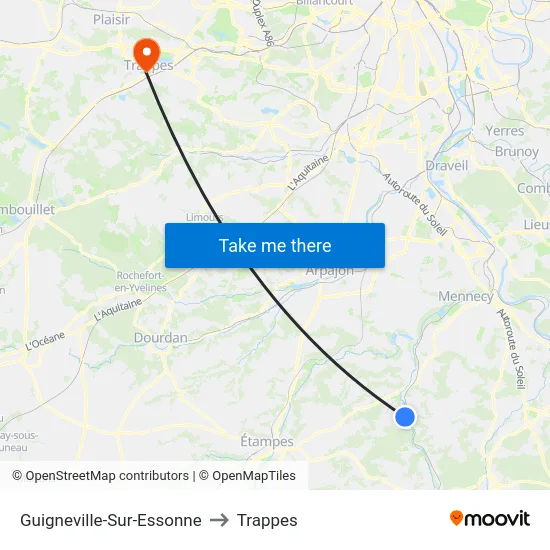 Guigneville-Sur-Essonne to Trappes map