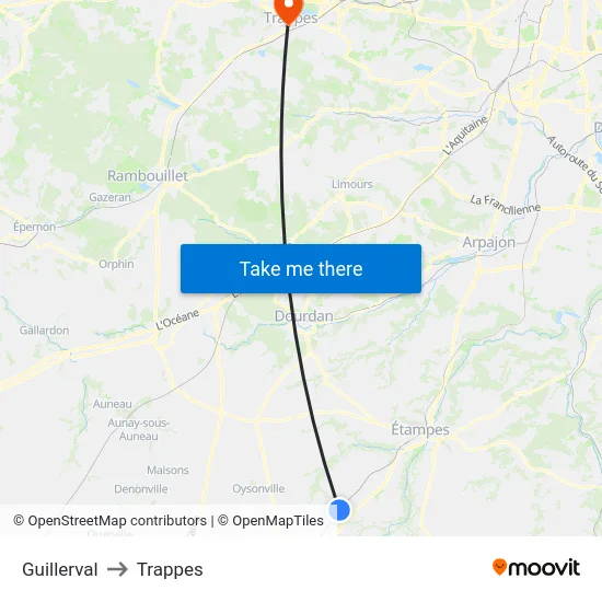 Guillerval to Trappes map