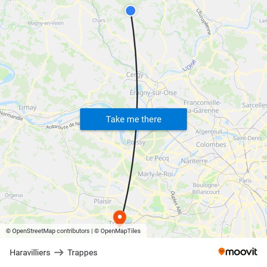 Haravilliers to Trappes map