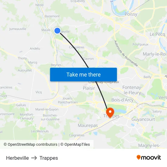 Herbeville to Trappes map