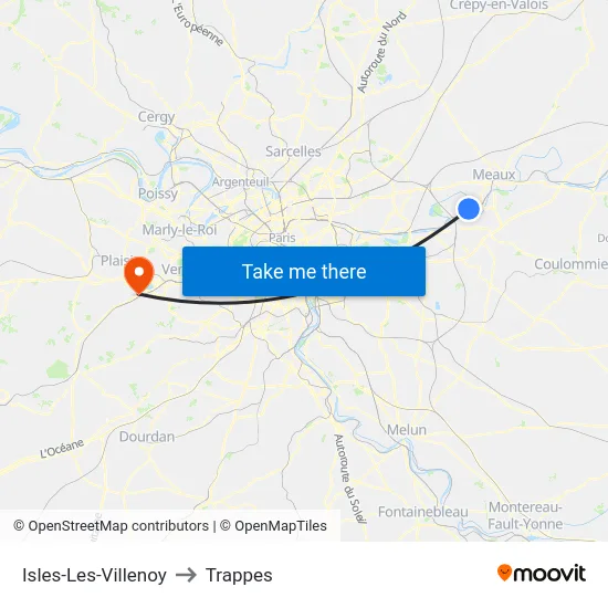 Isles-Les-Villenoy to Trappes map