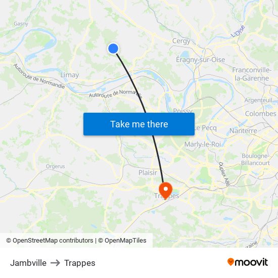 Jambville to Trappes map