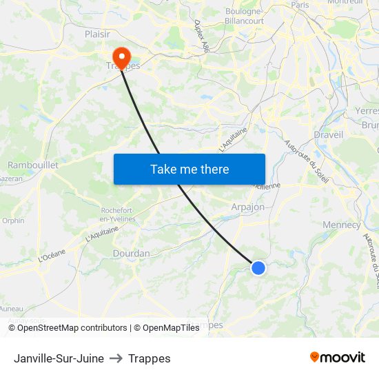 Janville-Sur-Juine to Trappes map