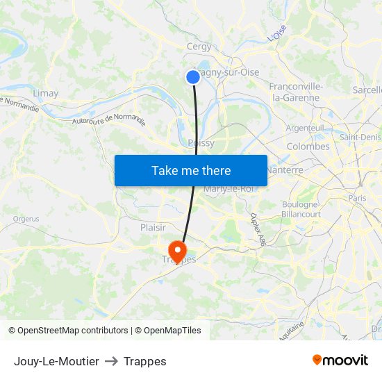 Jouy-Le-Moutier to Trappes map