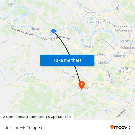Juziers to Trappes map