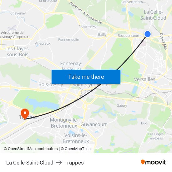 La Celle-Saint-Cloud to Trappes map