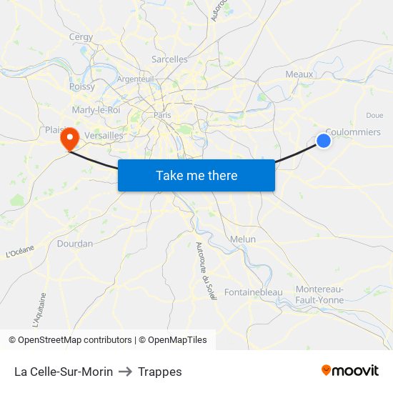 La Celle-Sur-Morin to Trappes map