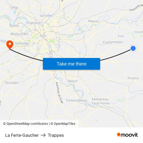La Ferte-Gaucher to Trappes map