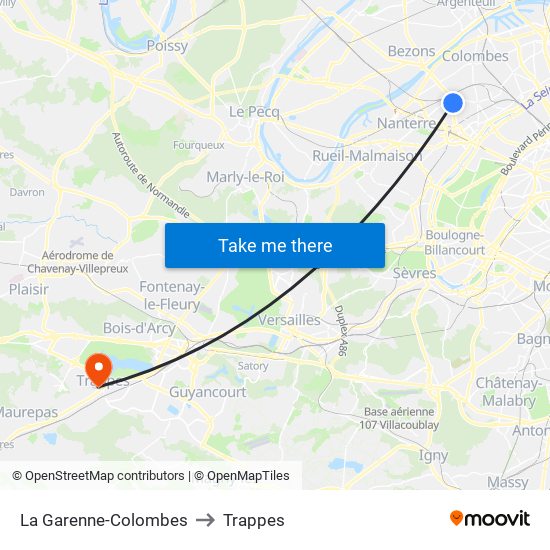 La Garenne-Colombes to Trappes map