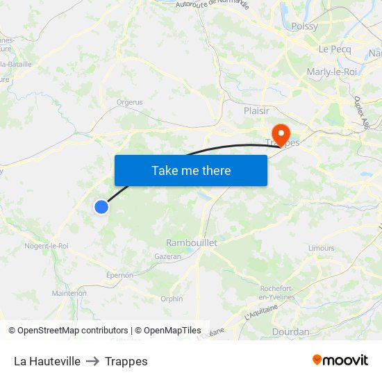 La Hauteville to Trappes map