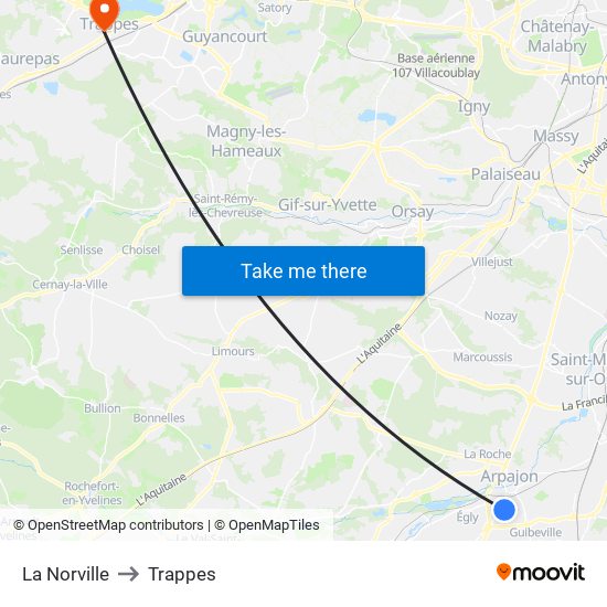 La Norville to Trappes map