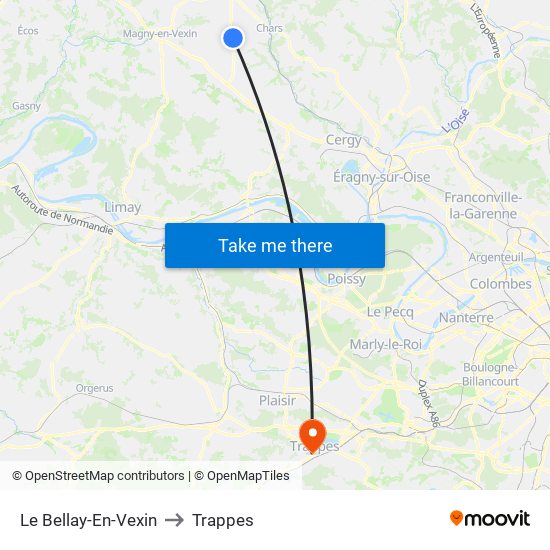 Le Bellay-En-Vexin to Trappes map