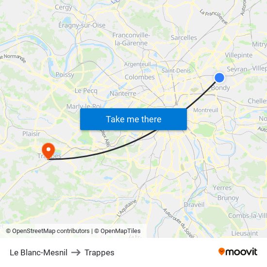 Le Blanc-Mesnil to Trappes map