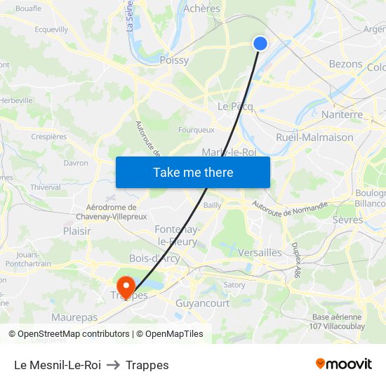 Le Mesnil-Le-Roi to Trappes map