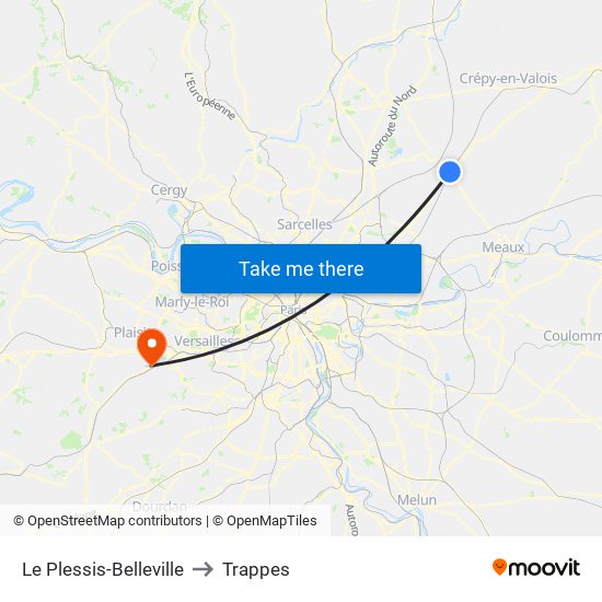 Le Plessis-Belleville to Trappes map
