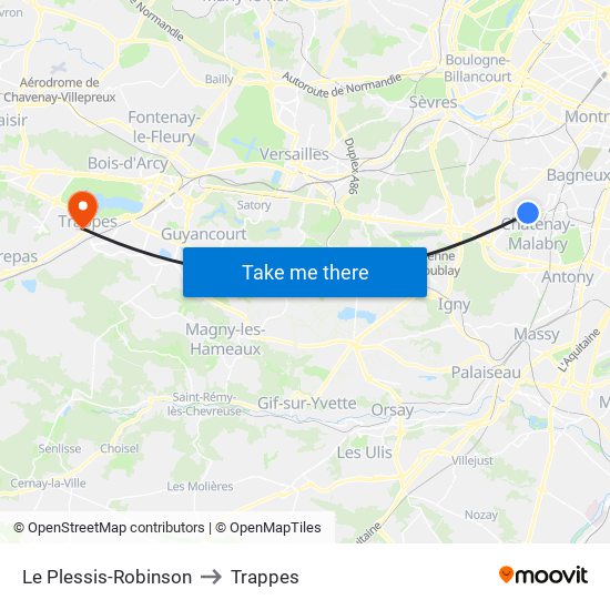 Le Plessis-Robinson to Trappes map