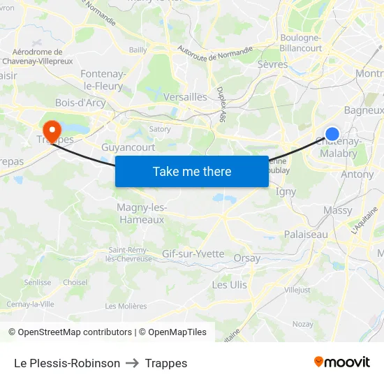 Le Plessis-Robinson to Trappes map