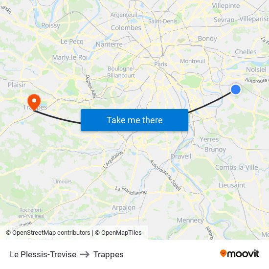 Le Plessis-Trevise to Trappes map