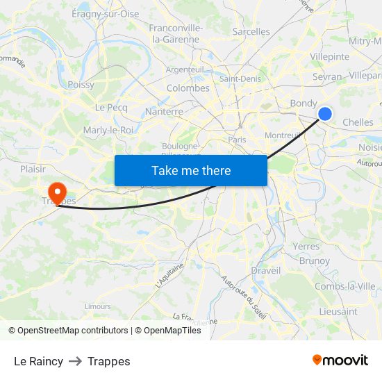 Le Raincy to Trappes map