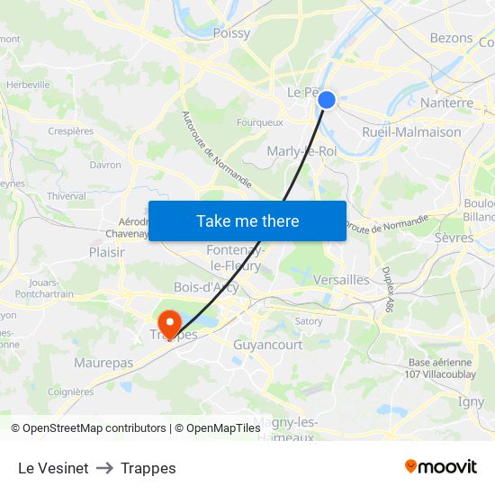 Le Vesinet to Trappes map