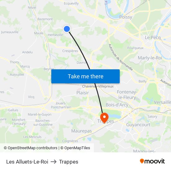 Les Alluets-Le-Roi to Trappes map