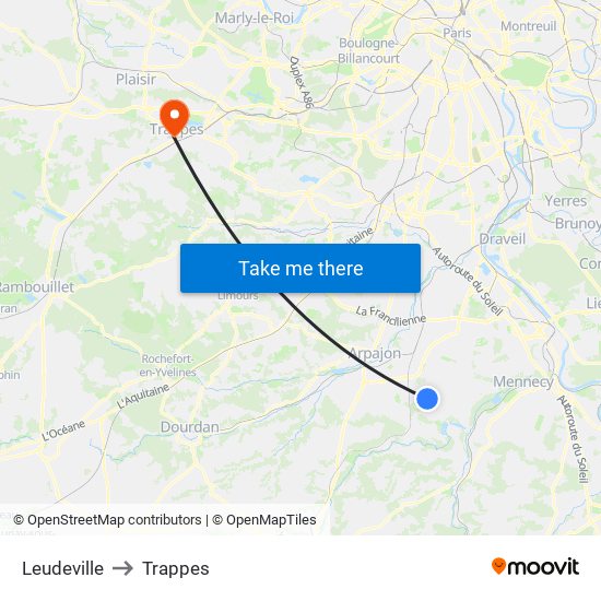 Leudeville to Trappes map