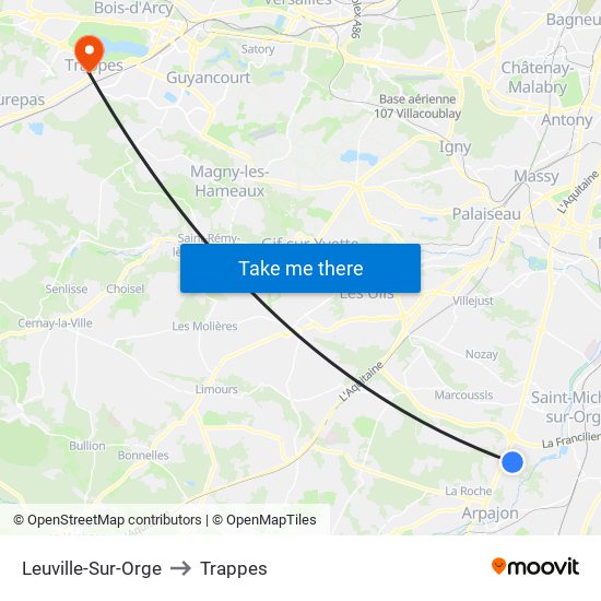 Leuville-Sur-Orge to Trappes map