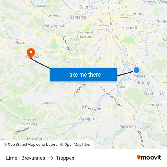 Limeil-Brevannes to Trappes map