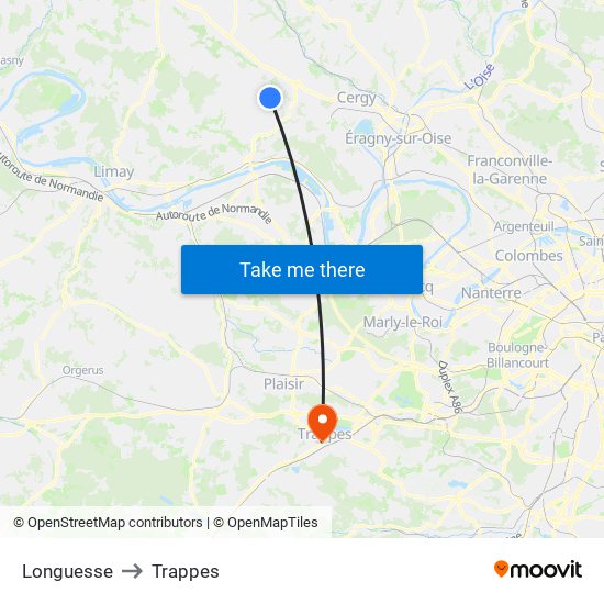Longuesse to Trappes map