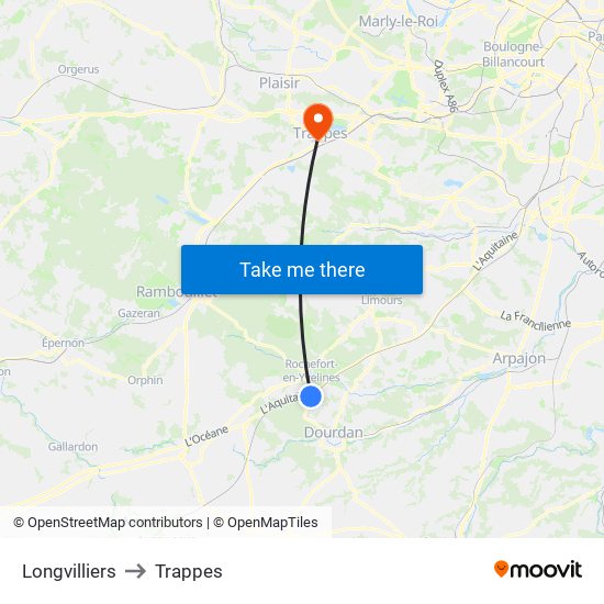 Longvilliers to Trappes map