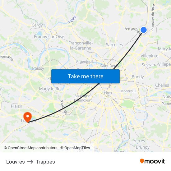 Louvres to Trappes map