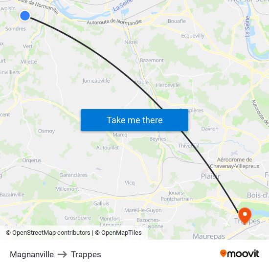 Magnanville to Trappes map