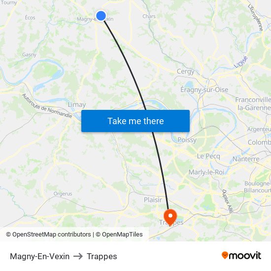 Magny-En-Vexin to Trappes map
